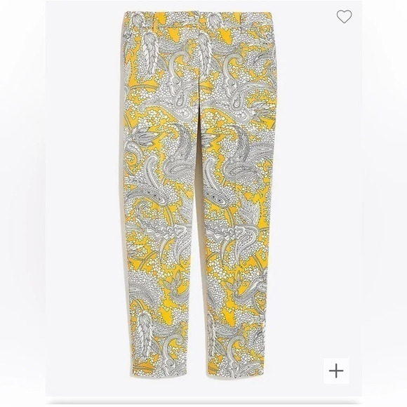 J. Crew Printed Skimmer Pant Yellow Stretch Pants Size 2 Office or Casual - Picture 1 of 9